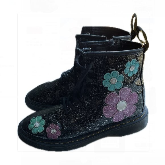 Doc Marten “1460 Airwair” Cosmic Glitter Black Patent Pink & Blue Flowers EU 34 - Picture 3 of 5